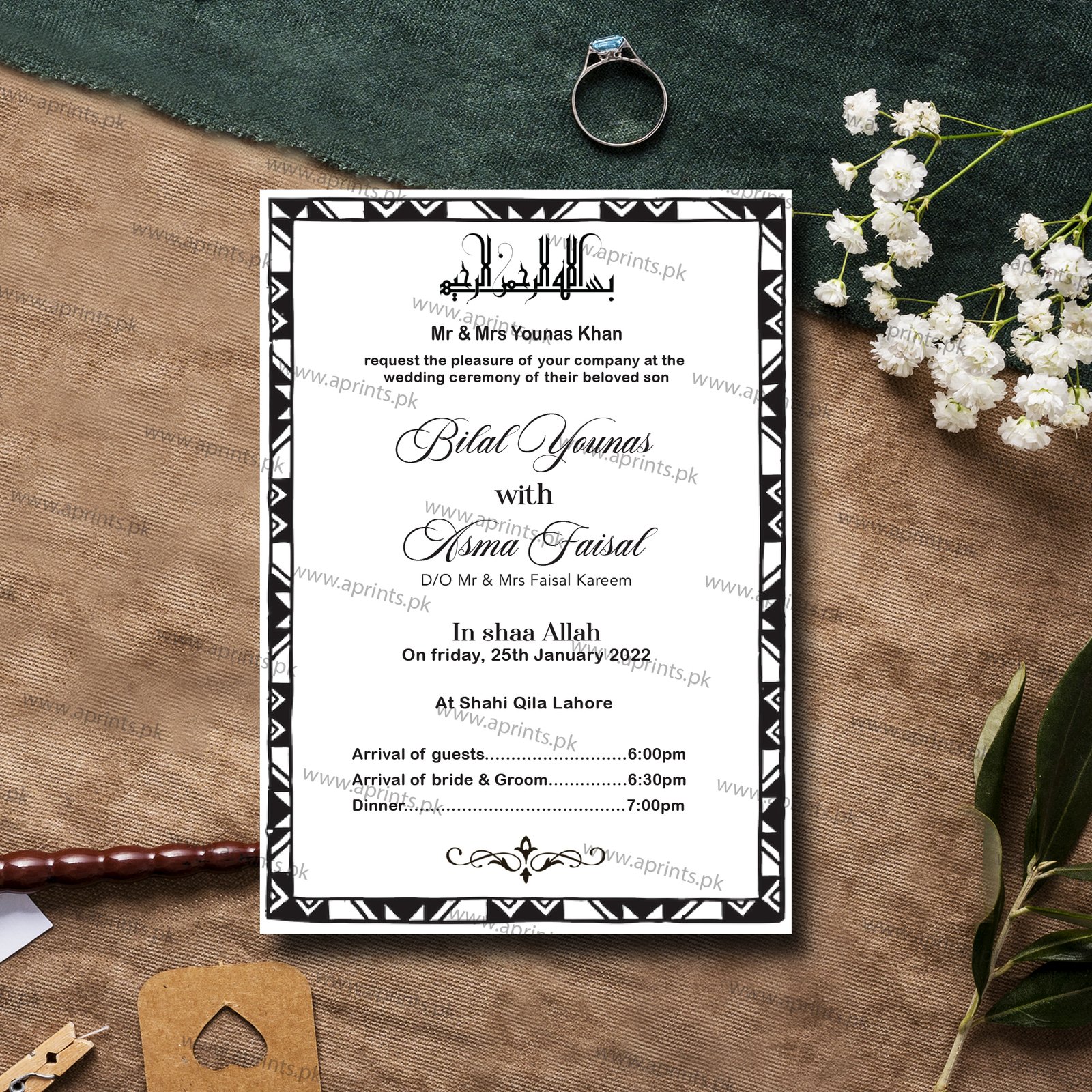 6 Black Border Frame Wedding Invitation Card - Image 1